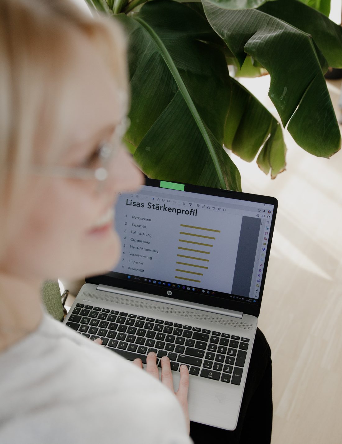 Lisas Stärkenprofil auf einem Laptop-Bildschirm